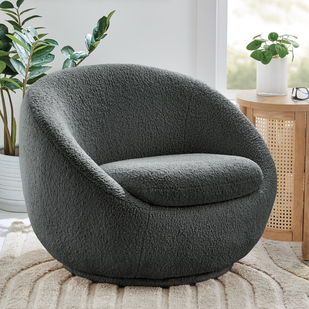 2026 NewBetter Homes & Gardens Mira Swivel Accent Chair, Cream Shearling