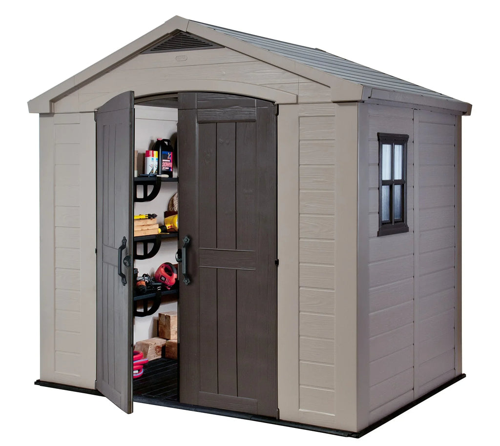 2026 NewKeter Factor 8 x 11 Foot All Weather Resin Outdoor Storage Shed, Taupe