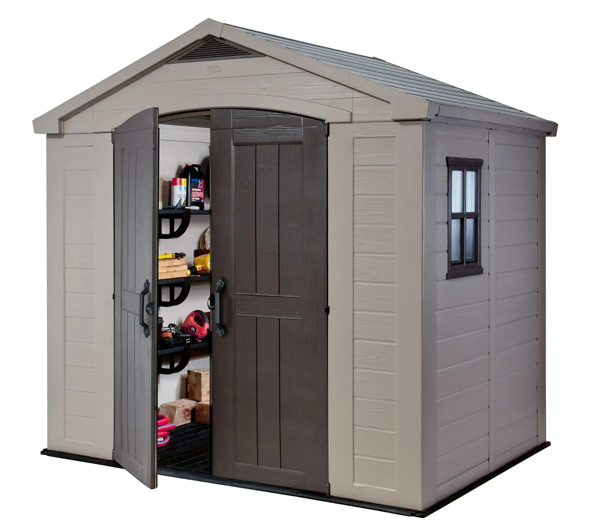 2026 NewKeter Factor 8 x 11 Foot All Weather Resin Outdoor Storage Shed, Taupe