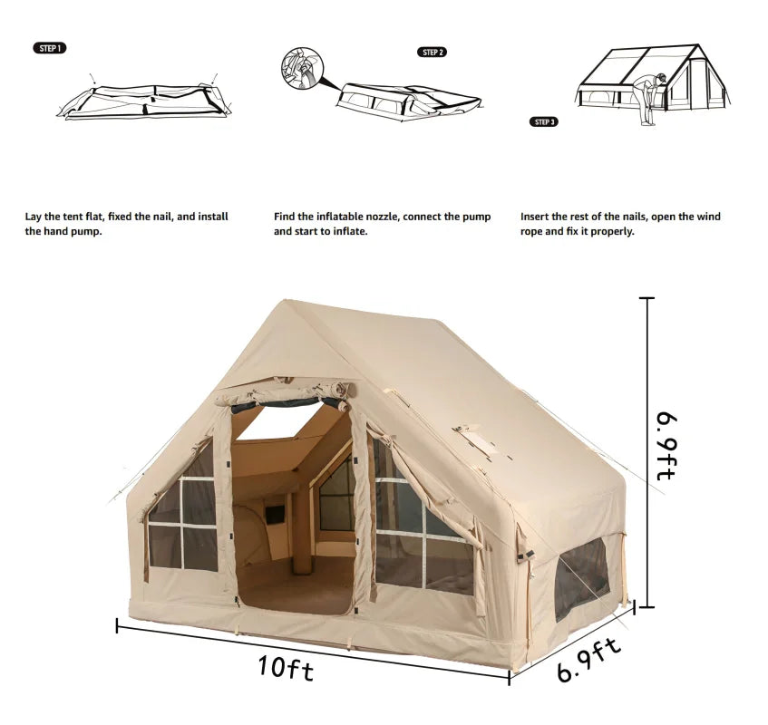 2026 NewInflatable Camping Tents With Hand Pump, Air Glamping Tents, Easy SetupWaterproofand Windproof Blow Up Tent, 4 Seasons Oxford Cabin Tent With esh &ChimneyWindow.