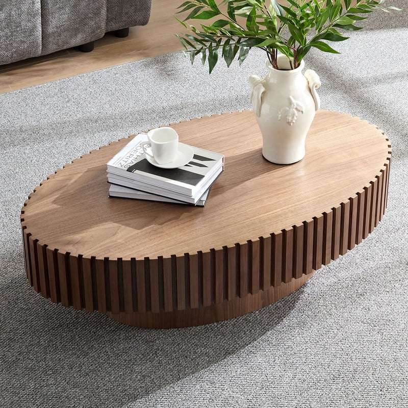 2026 NewFFH 43.7 inch Oval Coffee Table for Living Room,Handcraft Rustic Corner Coffee Table Nature Wood Relief Sturdy Pedestal for Apartmen,Side Table Centre Table,Nature Wood