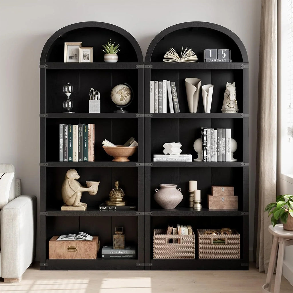 2026 NewBookcase 5 Shelf Arched Bookshelf 71.65in Tall Bookcase Farmhouse Display Storage Rack Wooden Bookshelves for Home Office, Living Room(white)