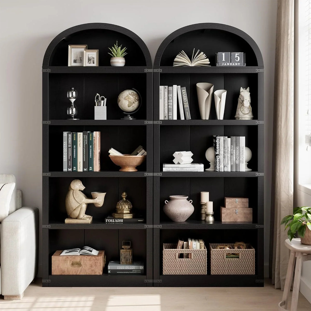 2026 NewBookcase 5 Shelf Arched Bookshelf 71.65in Tall Bookcase Farmhouse Display Storage Rack Wooden Bookshelves for Home Office, Living Room(white)