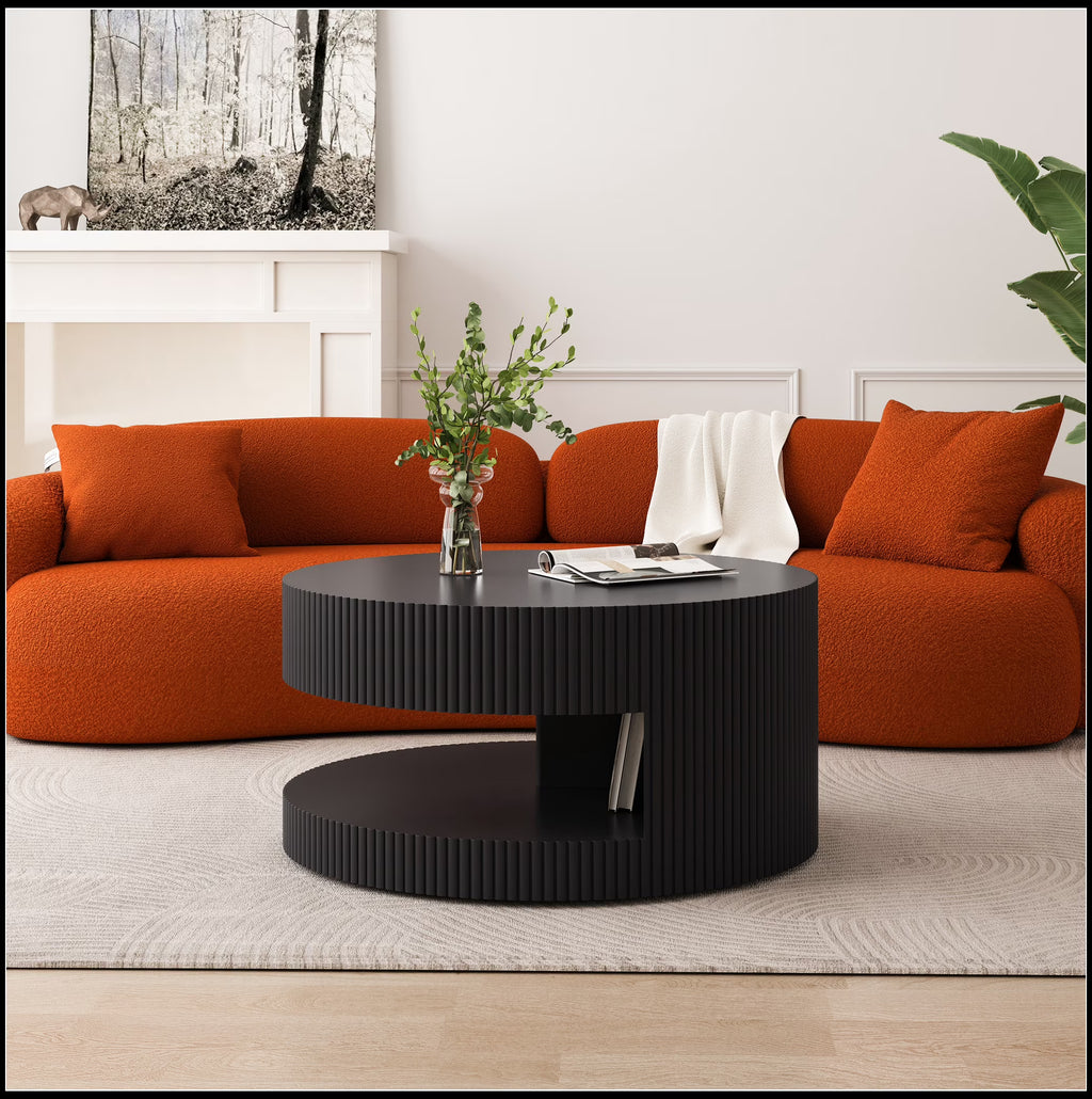 2026 New31.5'' Round Coffee Table,Modern Center Table with Storage,Vertical Stripe Design Coffee Table