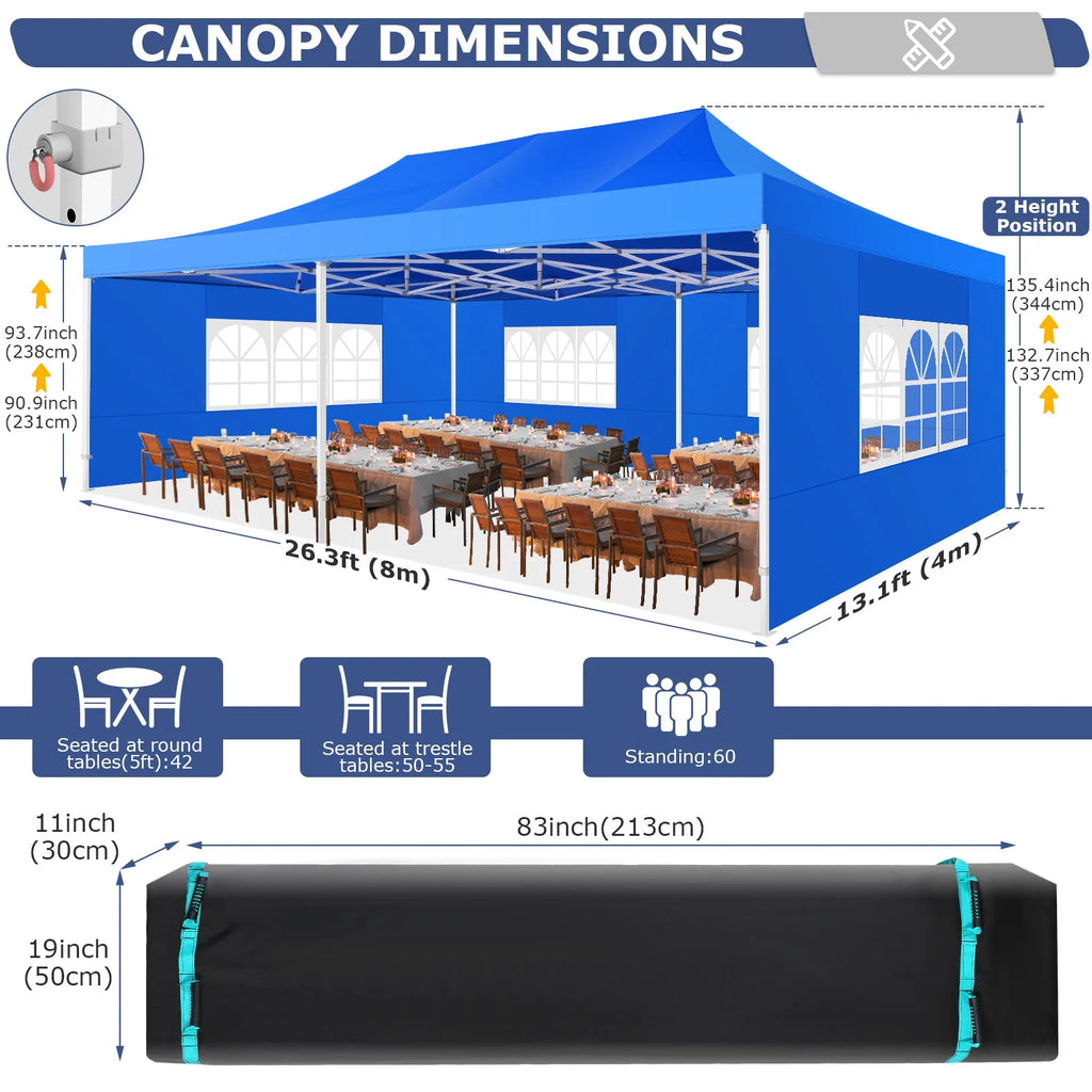 HOTEEL 10x20 Pop up Canopy with 6 Sidewalls Commercial Heavy Duty Canopy UPF 50+ All Weather Waterproof Outdoor Wedding Party Tents Gazebo with Roller Bag, Khaki