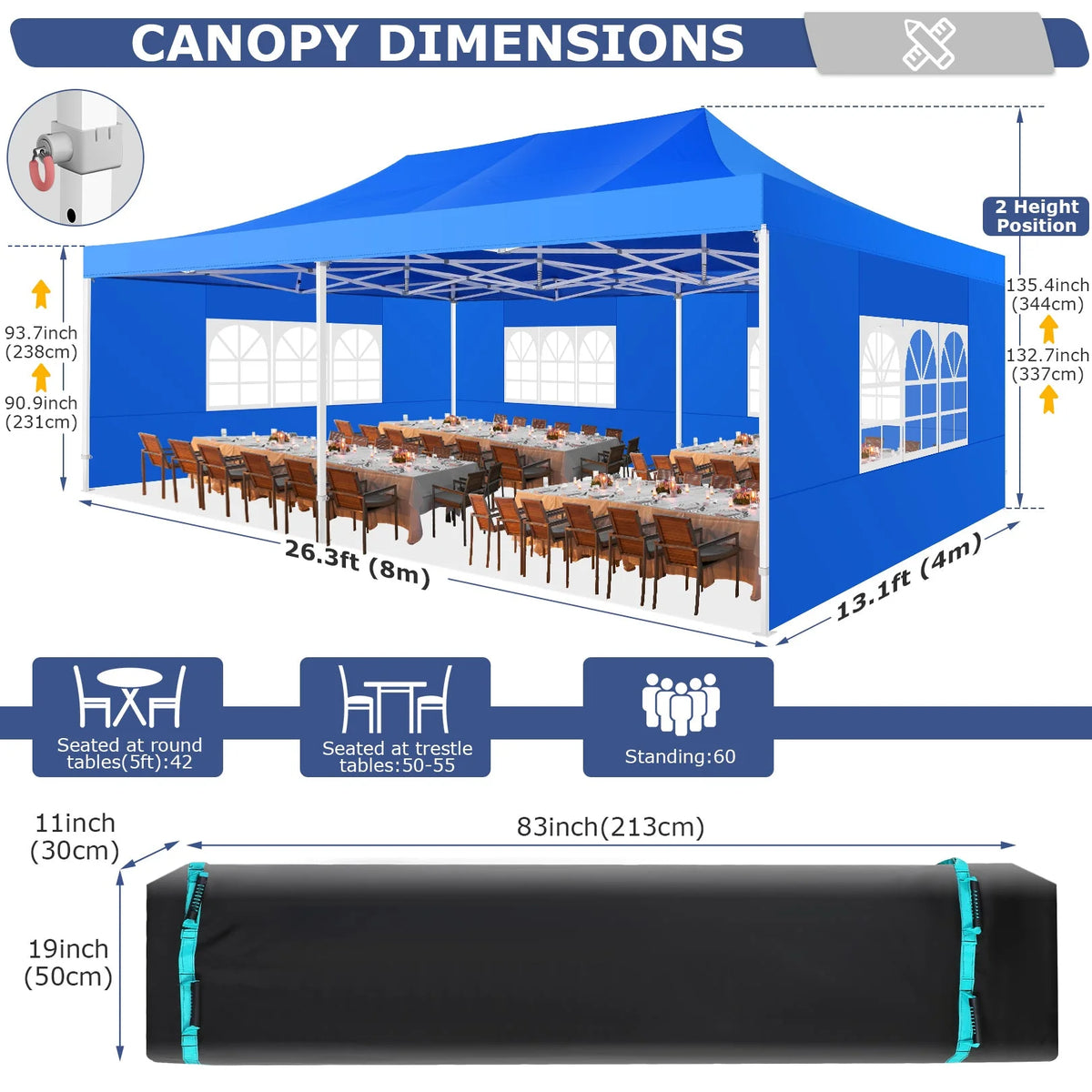 HOTEEL 10x20 Pop up Canopy with 6 Sidewalls Commercial Heavy Duty Canopy UPF 50+ All Weather Waterproof Outdoor Wedding Party Tents Gazebo with Roller Bag, Khaki