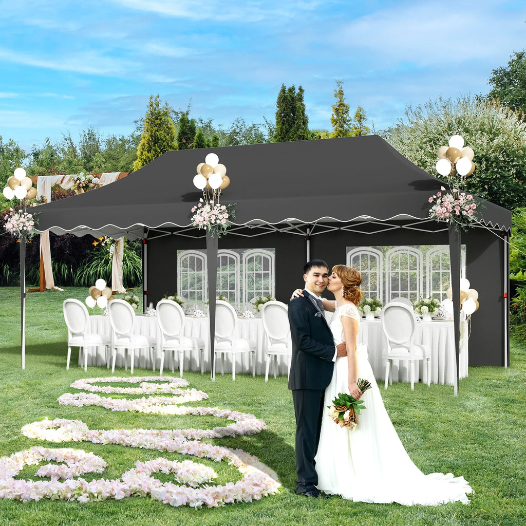 LAZY BUDDY 10'x20' Pop up Canopy Tent with 6 Sidewalls, Heavy Duty Outdoor Canopy Tent Commercial Instant Folding Sun Shelter for Party, Wedding, Camping