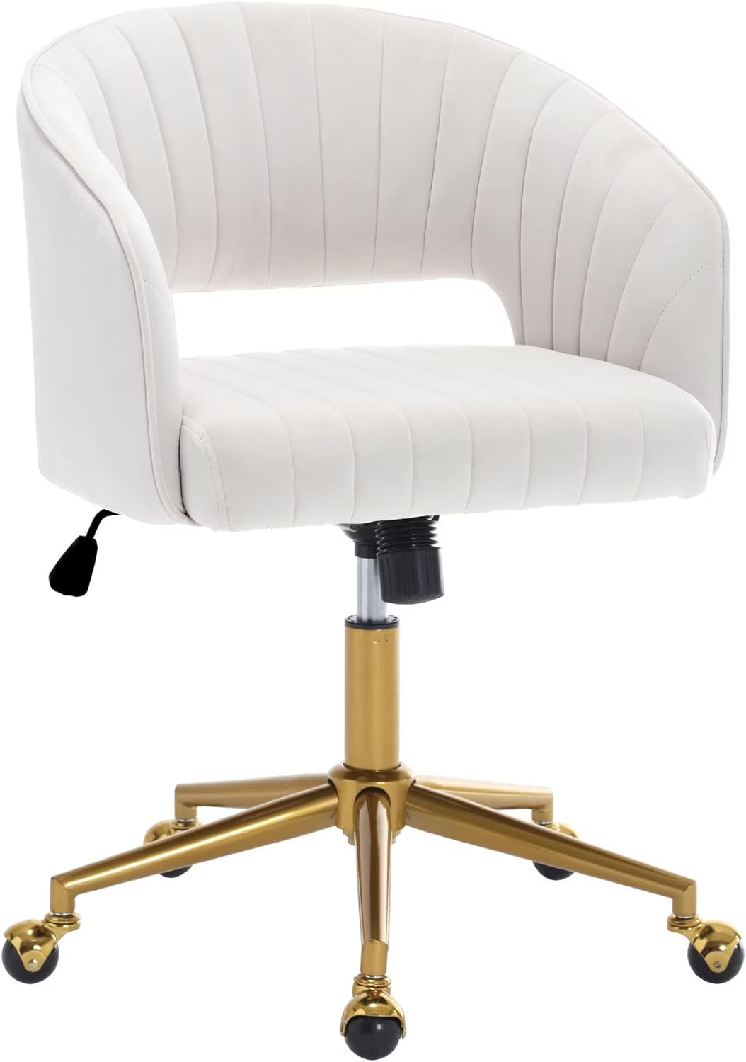 2026 NewHome Office Swivel Desk Chair, Modern Velvet Vanity Chair, Height Adjustable Armchair with Gold Base, Ergonomic Office Chair for Task Study Computer Room, Beige