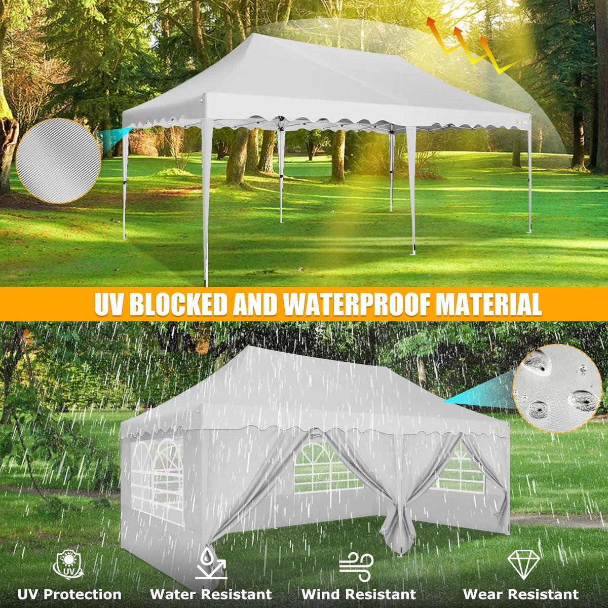COBIZI 10X20 Pop up Canopy Tent with 6 Removable Side Walls Heavy Duty,Waterproof Adjustable Outdoor Event Party tent Parties,Commercial Instant Portable,Weddings,Camping,with Wheeled Bag,Gray