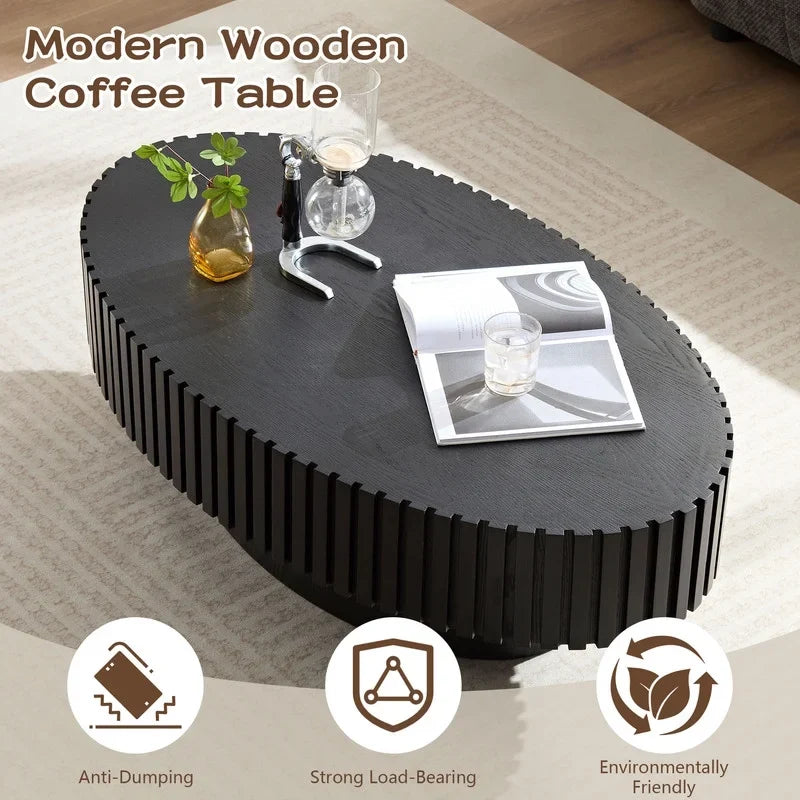 2026 NewFFH 43.7 inch Oval Coffee Table for Living Room,Handcraft Rustic Corner Coffee Table Nature Wood Relief Sturdy Pedestal for Apartmen,Side Table Centre Table,Nature Wood