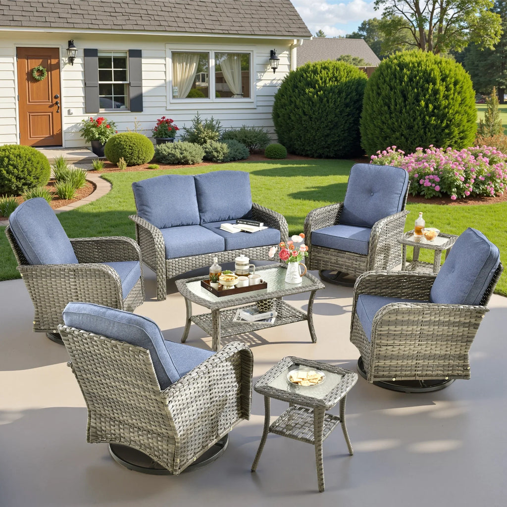2026 NewOvios 5 Pieces Outdoor Patio Furniture Set High Back All Weather Wicker Conversation Set with Swivel Chairs & Coffee Table, Dark Gray