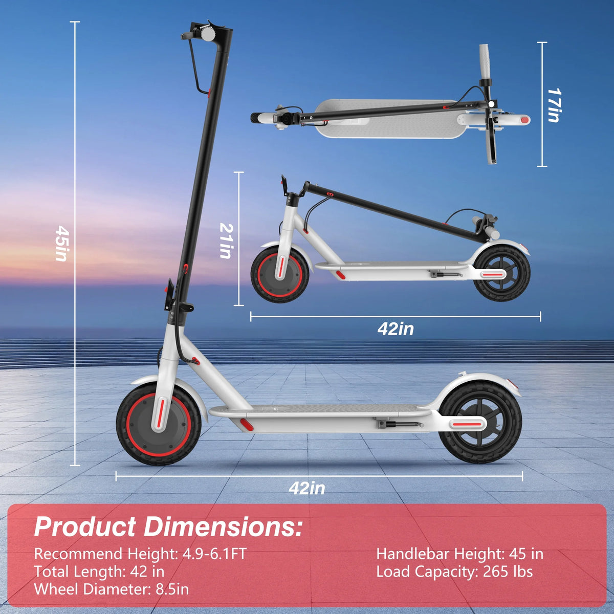 AOVOPRO WHITE ES80 350W 8.5' Foldable Electric Scooter for Adults and Child, 21 Miles Range