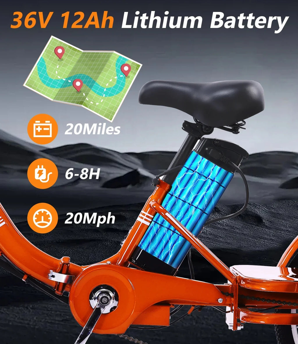 2026 NewNOMIGO Electric Tricycle for Adults Folding Electric Trike 3 Wheel Electric Trike with Two-seater Large Basket Super Powerful Brushless 350W Motor 48V13AH Lithium Battery Max 20MPH E-Tricycle Orange