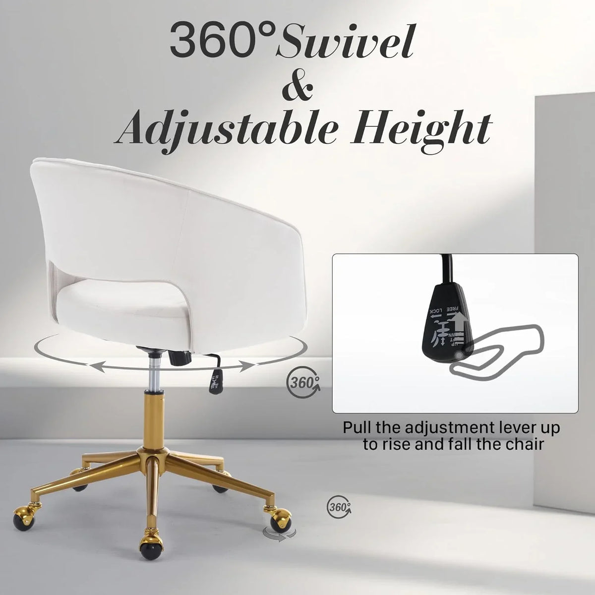 2026 NewHome Office Swivel Desk Chair, Modern Velvet Vanity Chair, Height Adjustable Armchair with Gold Base, Ergonomic Office Chair for Task Study Computer Room, Beige