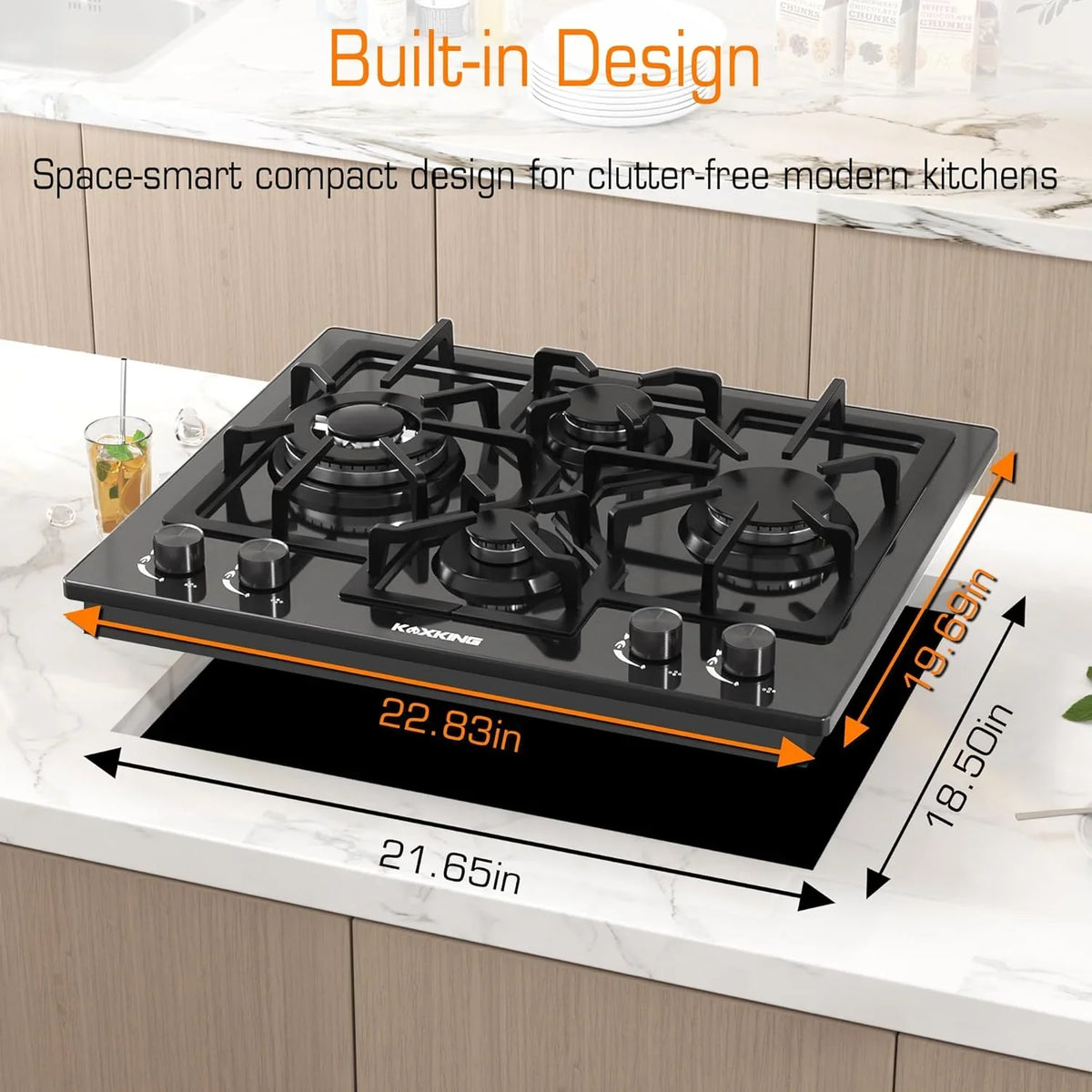 2026 New24 Inch Black Gas Cooktop - Built-in Dual Fuel Natural Gas & Propane Stove - 4 Burner Convertible Cooktop with Thermocouple Protection