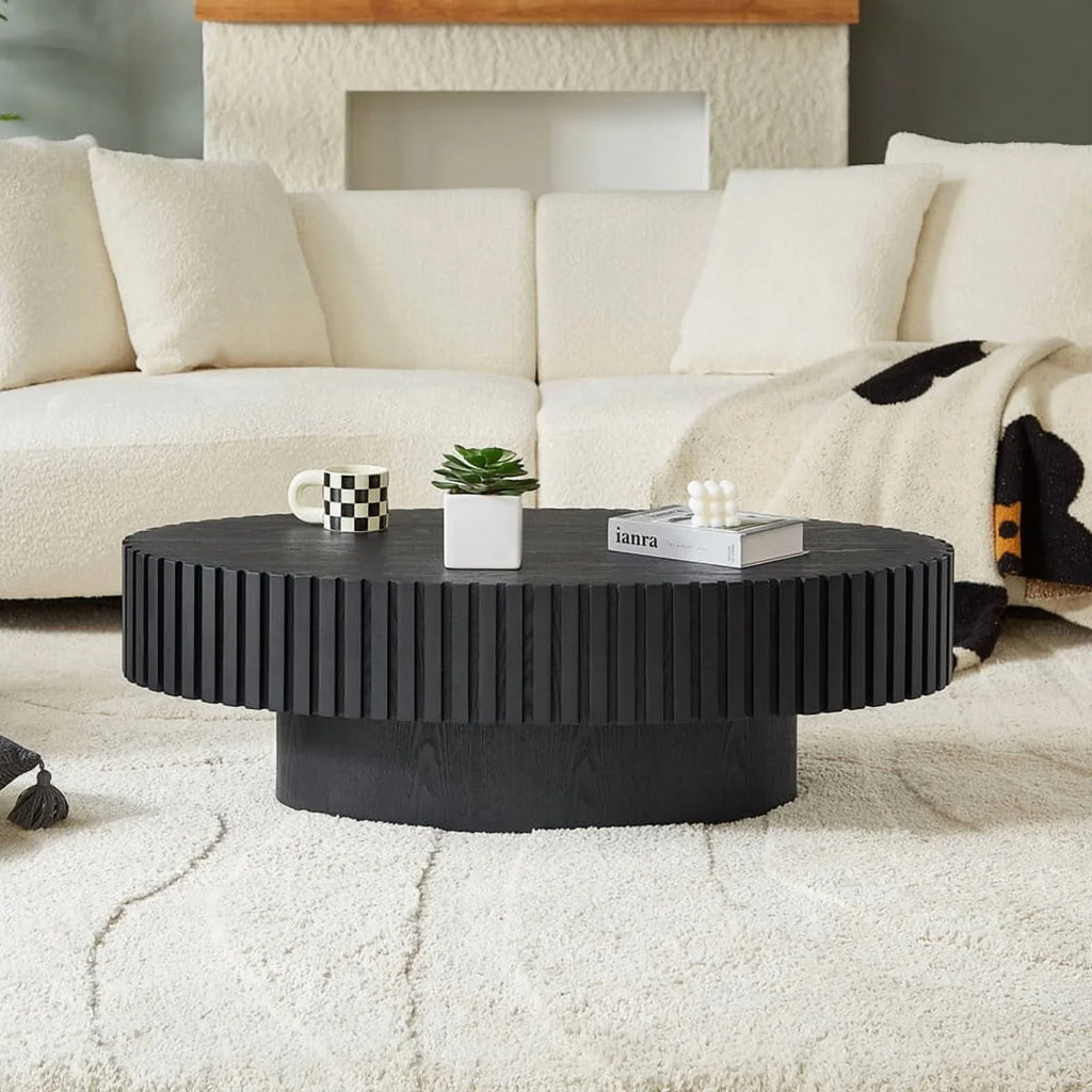 2026 NewFFH 43.7 inch Oval Coffee Table for Living Room,Handcraft Rustic Corner Coffee Table Nature Wood Relief Sturdy Pedestal for Apartmen,Side Table Centre Table,Nature Wood