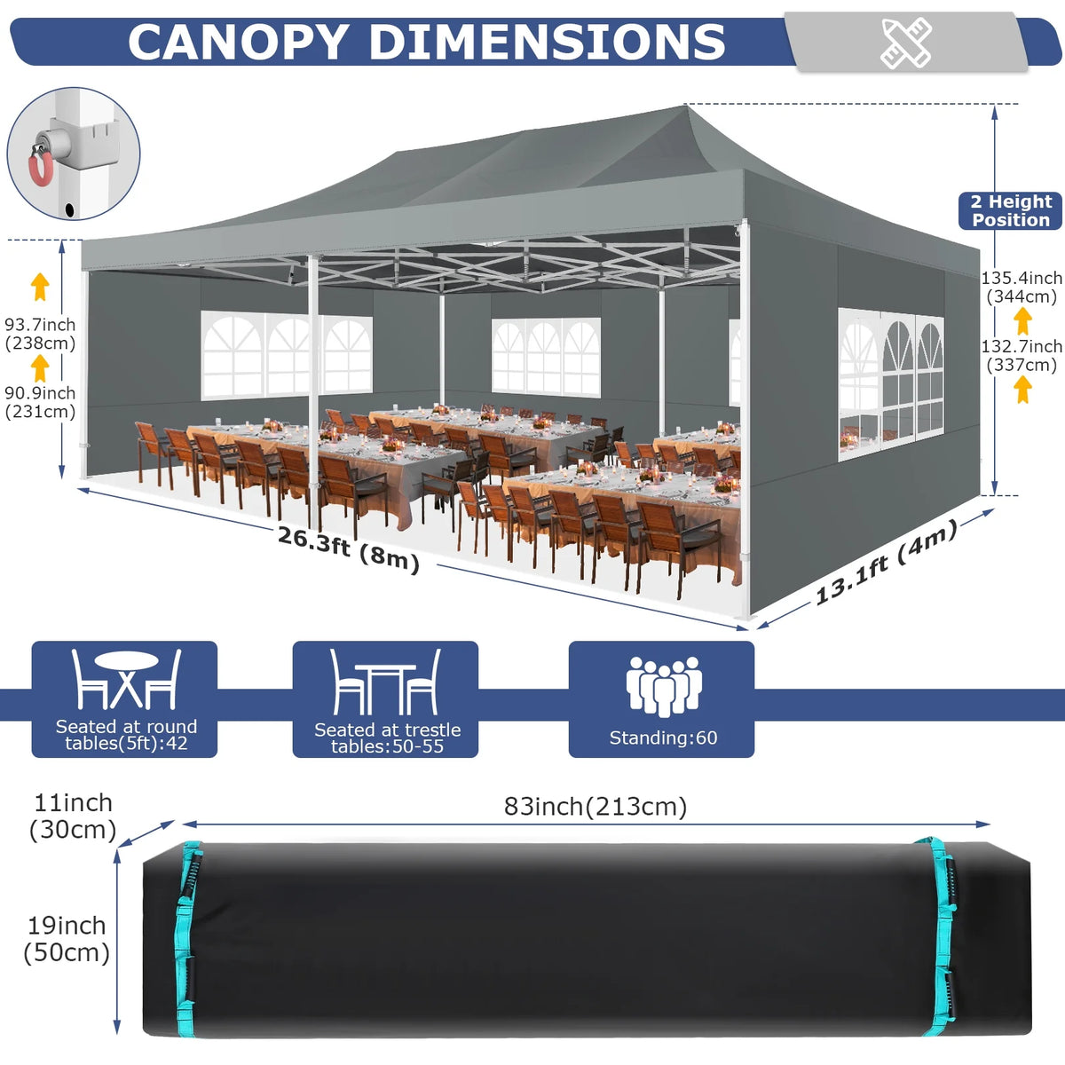 COBIZI 13x26 Heavy Duty Commercial Canopy Tent,Easy Pop Up Party Tent Gazebo,Outdoor Portable Party Canopy,Extra-large Size Space For Outside Wedding Gathering Activities,Waterproof&UPF 50+,White