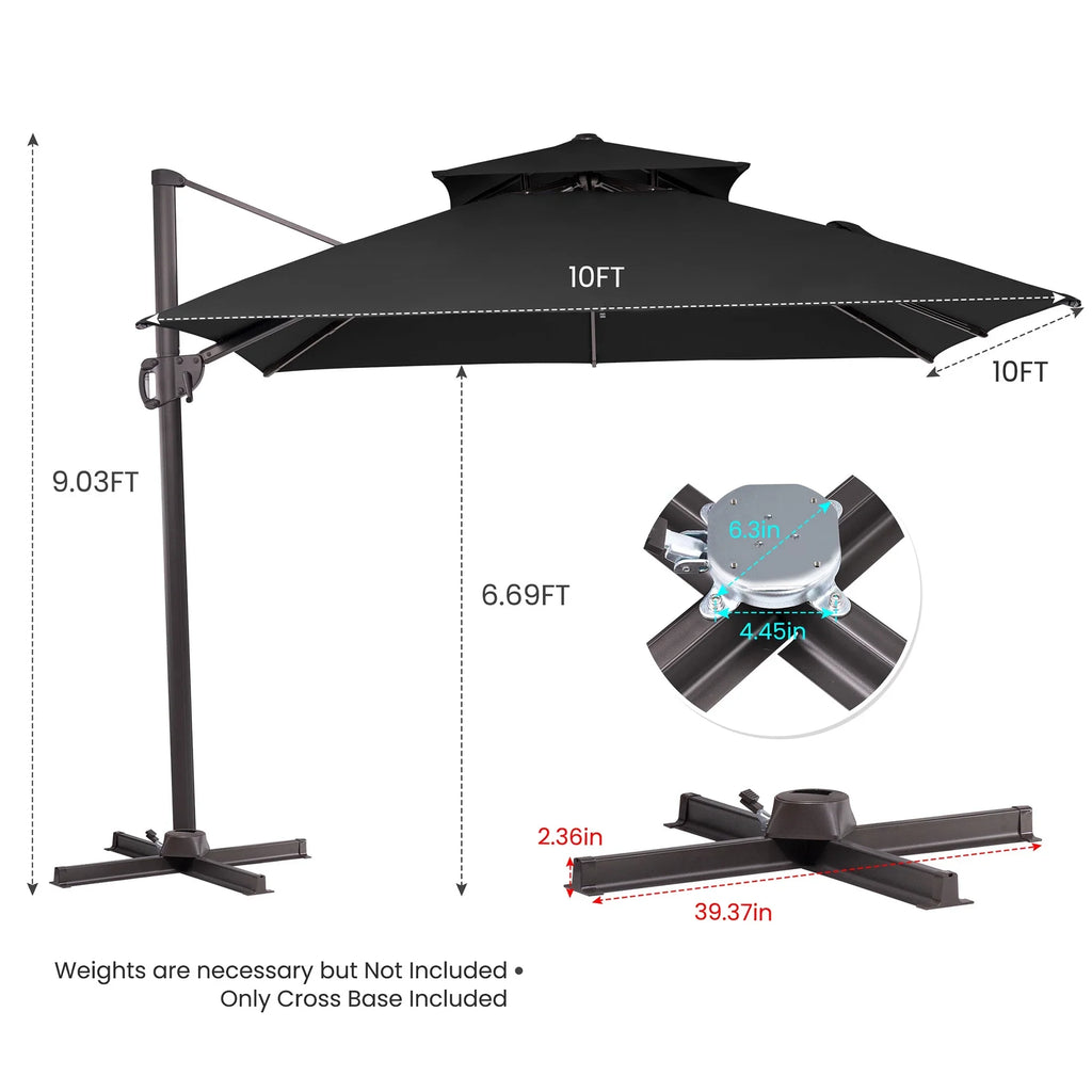 2026 NewPellebant 10 ft. x 10 ft. Square Double Top Patio Cantilever Umbrella, Navy Blue