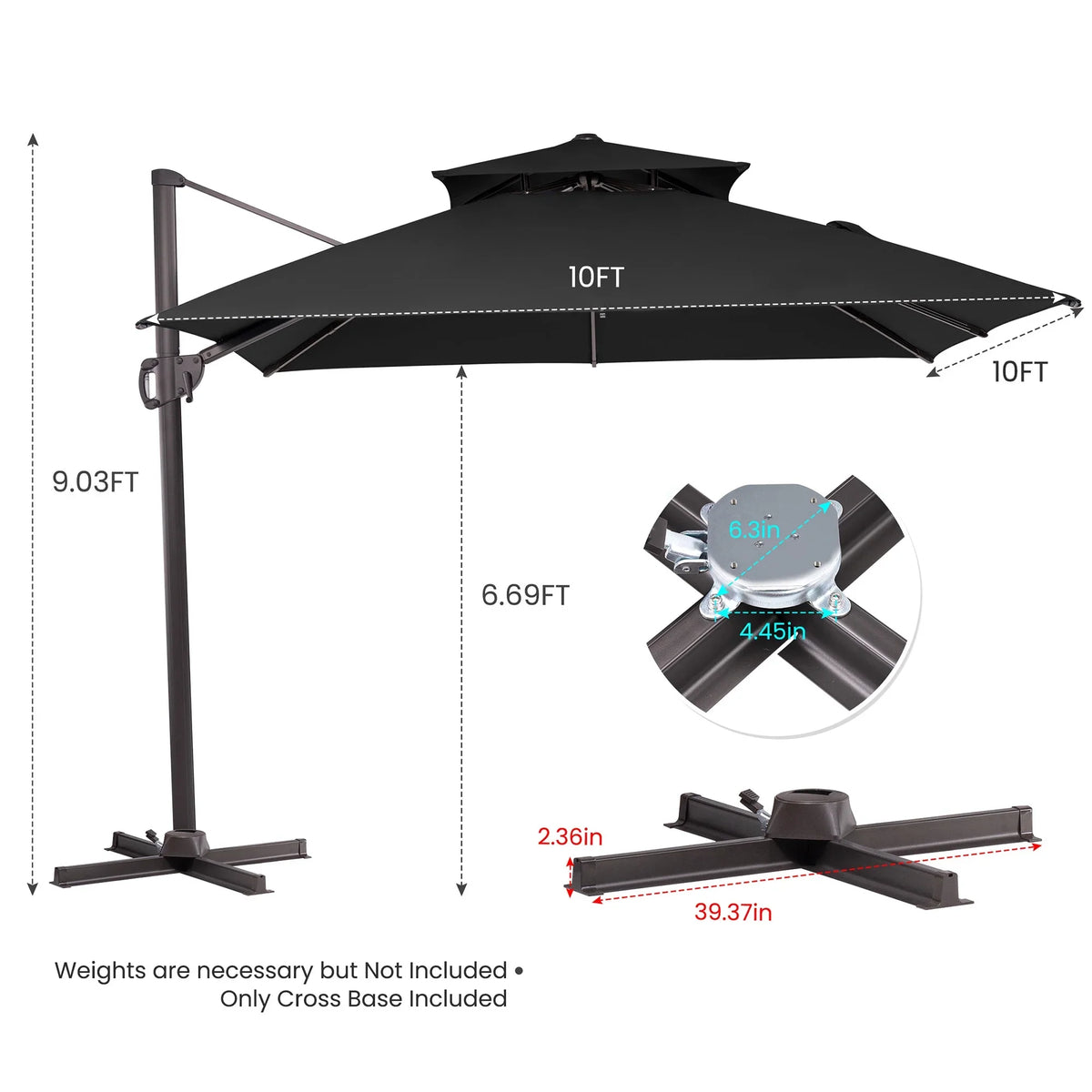 2026 NewPellebant 10 ft. x 10 ft. Square Double Top Patio Cantilever Umbrella, Navy Blue
