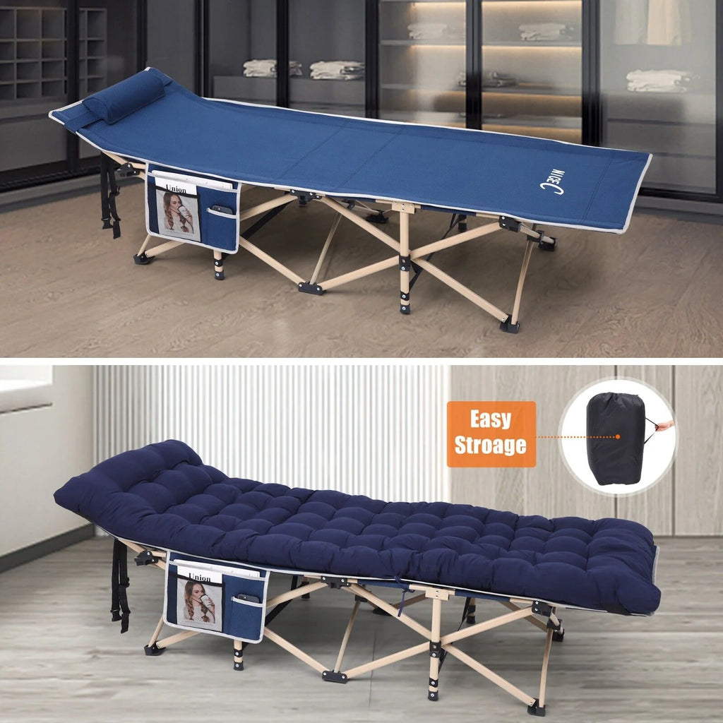 Nice C Camping Cots Heatable w/Mattress, Cots for Adults, Folding Cot, Lounge Chair, w/Carry Bag Extra Wide, Heavy Duty Holds Up to 500 Lbs, Power Bank Included (1-Pack, Navyblue)