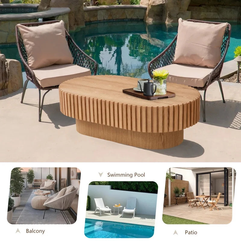 2026 NewFFH 43.7 inch Oval Coffee Table for Living Room,Handcraft Rustic Corner Coffee Table Nature Wood Relief Sturdy Pedestal for Apartmen,Side Table Centre Table,Nature Wood