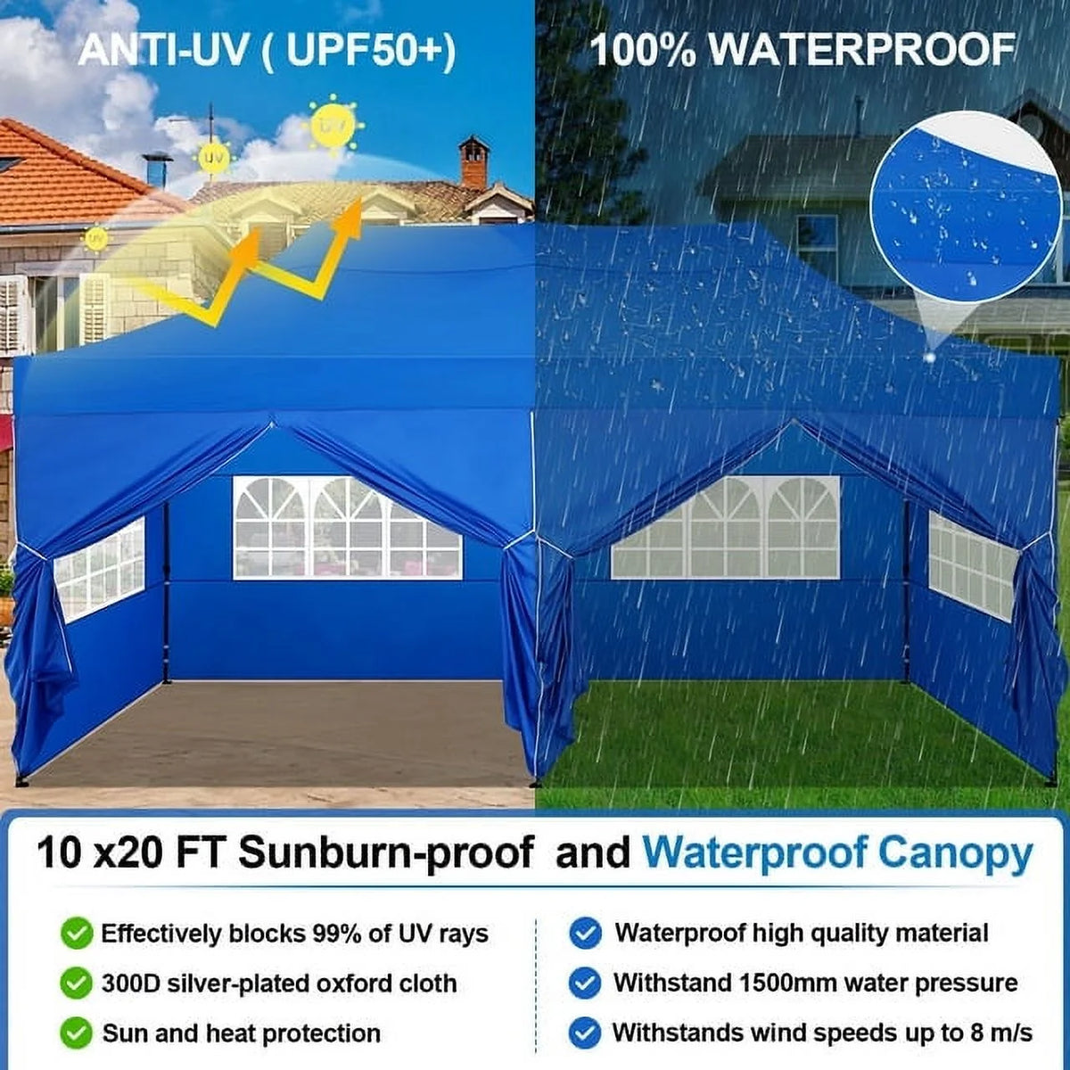 SANOPY 10'x20' Pop Up Canopy Waterproof Folding Tent Outdoor Easy Set-up Instant Tent Heavy Duty Commercial Wedding Party Shelter with 6 Removable Sidewalls, 4 Sandbags, Roller Bag, Black