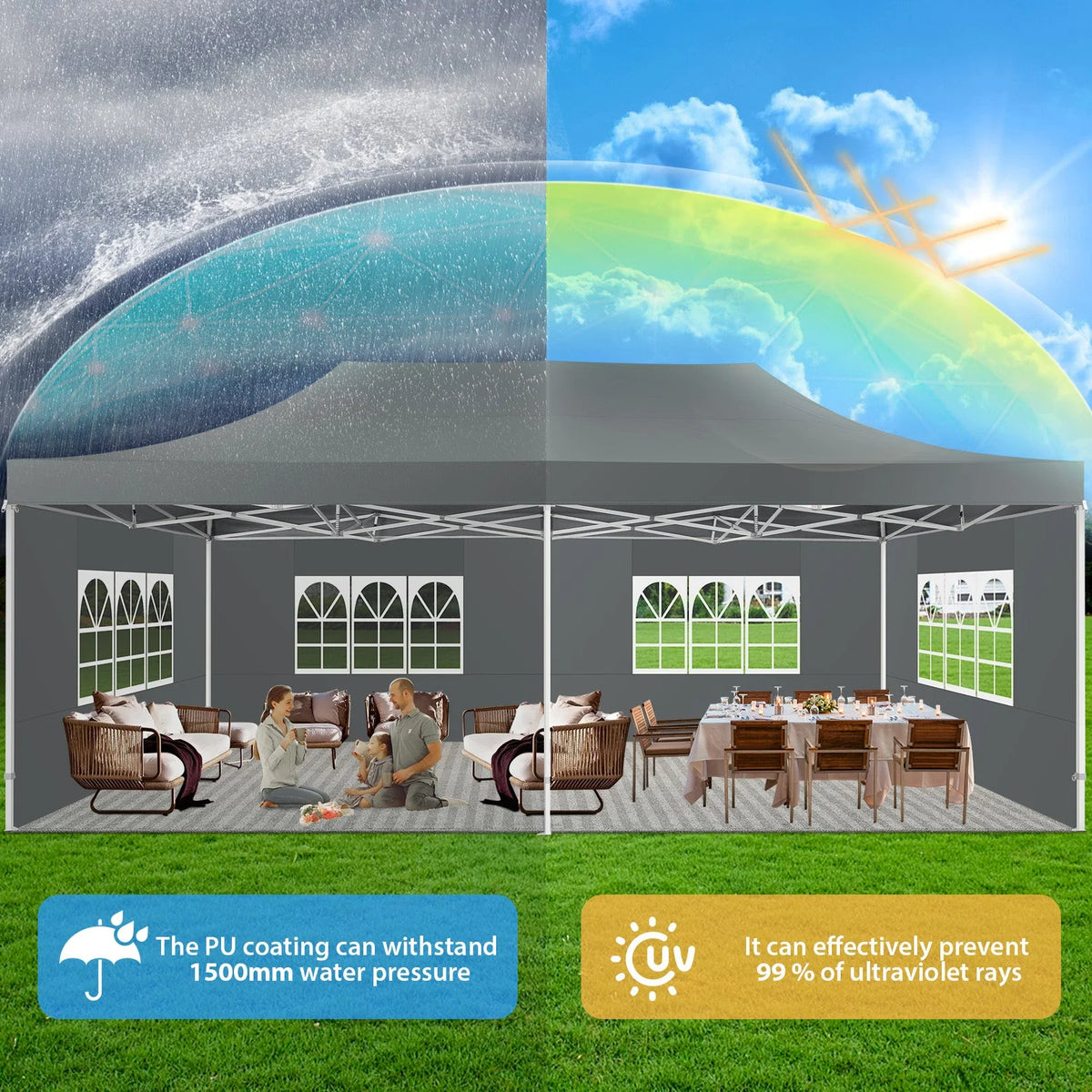 HOTEEL 10x20 Pop up Canopy with 6 Sidewalls Commercial Heavy Duty Canopy UPF 50+ All Weather Waterproof Outdoor Wedding Party Tents Gazebo with Roller Bag, Khaki