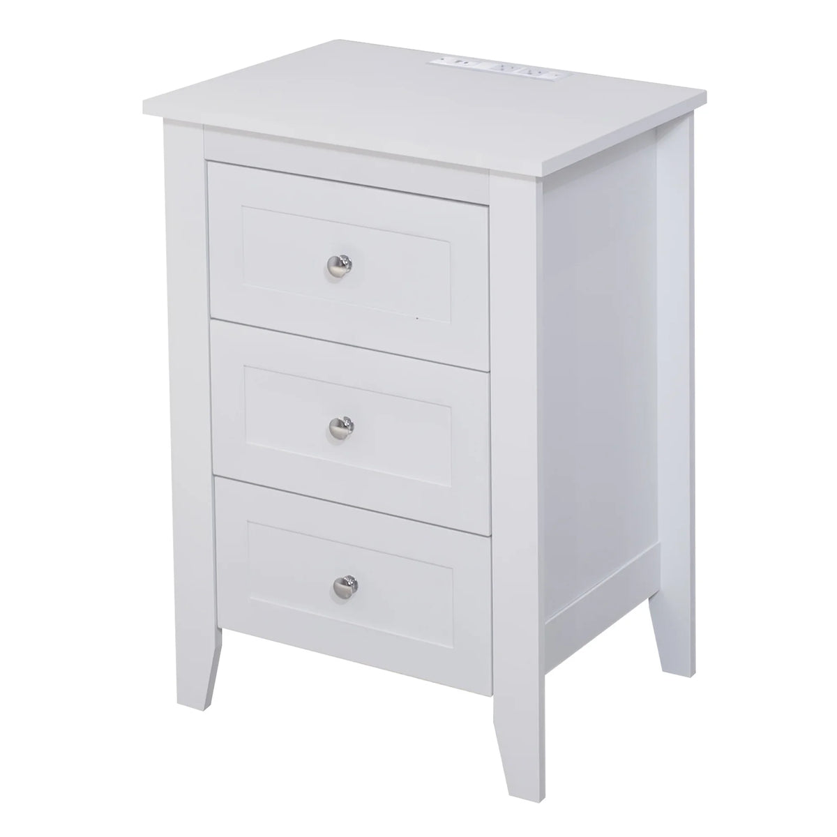 2026 NewGlavbiku Modern White 3 Drawer Nightstand Set of 2 with USB Ports & Power Outlets for Bedrooms,Adult