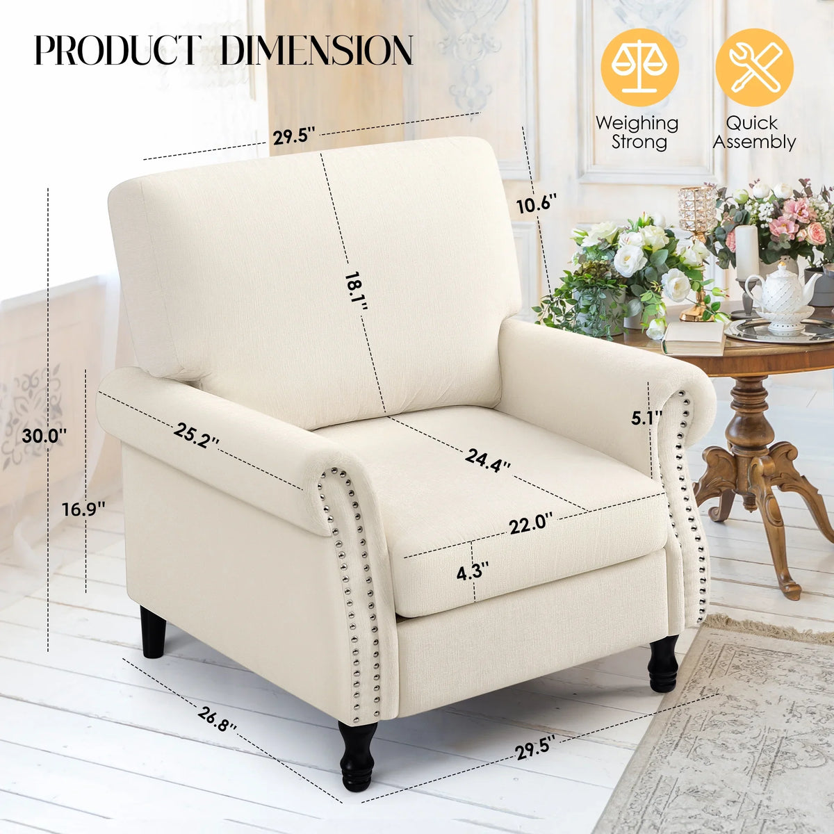 2026 NewCOOLHUT Modern Accent Chair Armchair, Linen Fabric Upholstered Comfy Single Sofa with Solid Wood Frame for Living Room, Gray