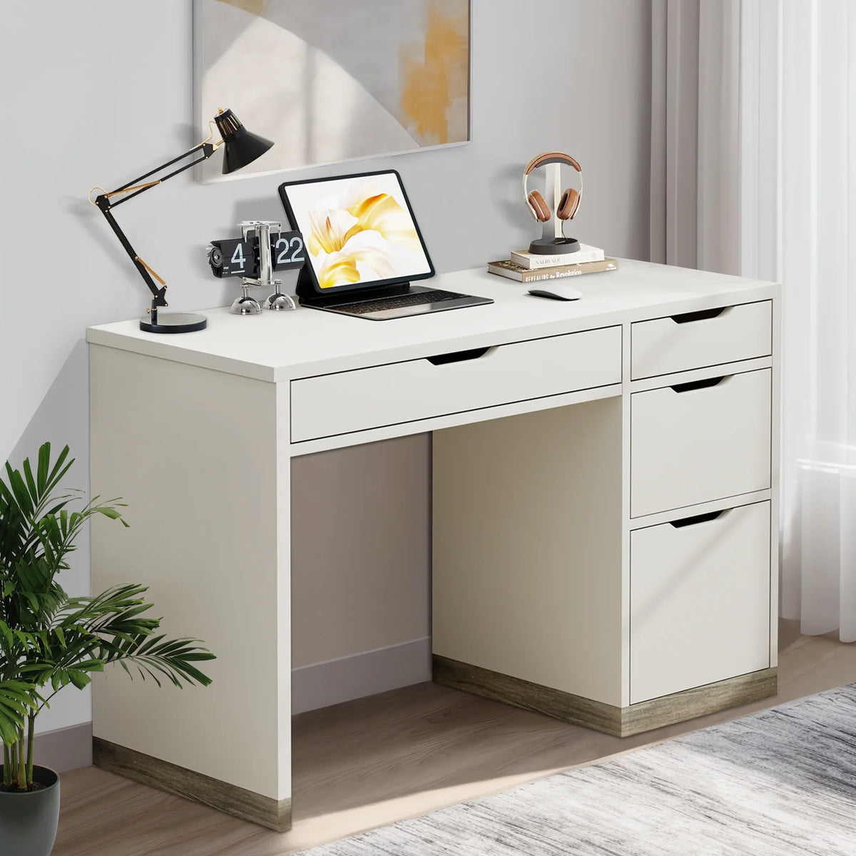 2026 NewDreamCurship White Desk with Drawers, Modern Computer Desk with File Drawers, Home Office Study Writing Desk with Storage, White