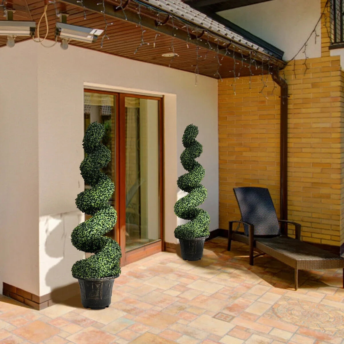 2026 NewGymax 2Pcs 4FT Artificial Boxwood Spiral Tree W/Realistic Leaves Indoor Outdoor Office