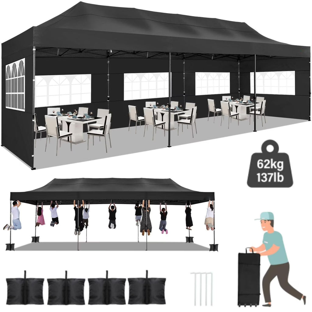 HOTEEL 10x20 Pop up Canopy with 6 Sidewalls Commercial Heavy Duty Canopy UPF 50+ All Weather Waterproof Outdoor Wedding Party Tents Gazebo with Roller Bag, Khaki