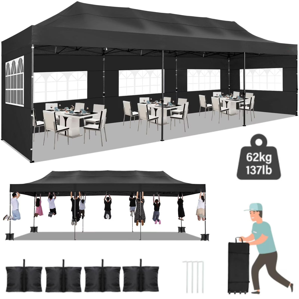HOTEEL 10x20 Pop up Canopy with 6 Sidewalls Commercial Heavy Duty Canopy UPF 50+ All Weather Waterproof Outdoor Wedding Party Tents Gazebo with Roller Bag, Khaki
