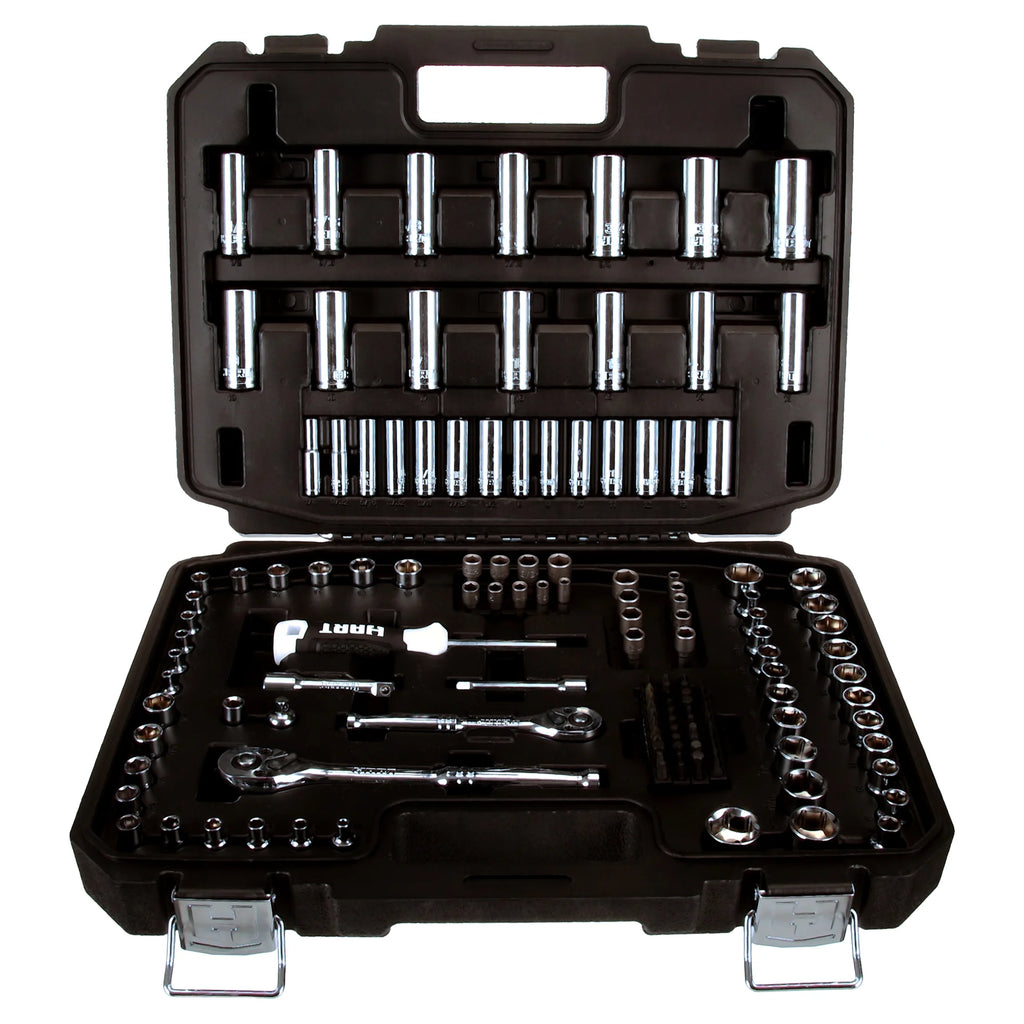 HART 140-Piece 1/4 and 3/8-inch Drive Mechanics Tool Set, Chrome Finish, SAE & Metric