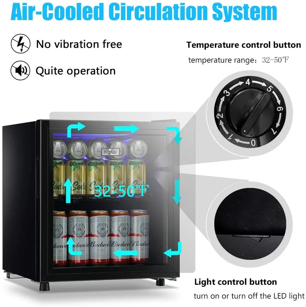 2026 NewWANAI Compact Beverage Refrigerator, 100 Can Capacity, Glass Door, Black Stainless Steel
