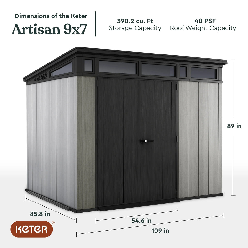2026 NewKeter Artisan 9x7 Foot Large Outdoor Shed & Floor w/Modern Design, Grey