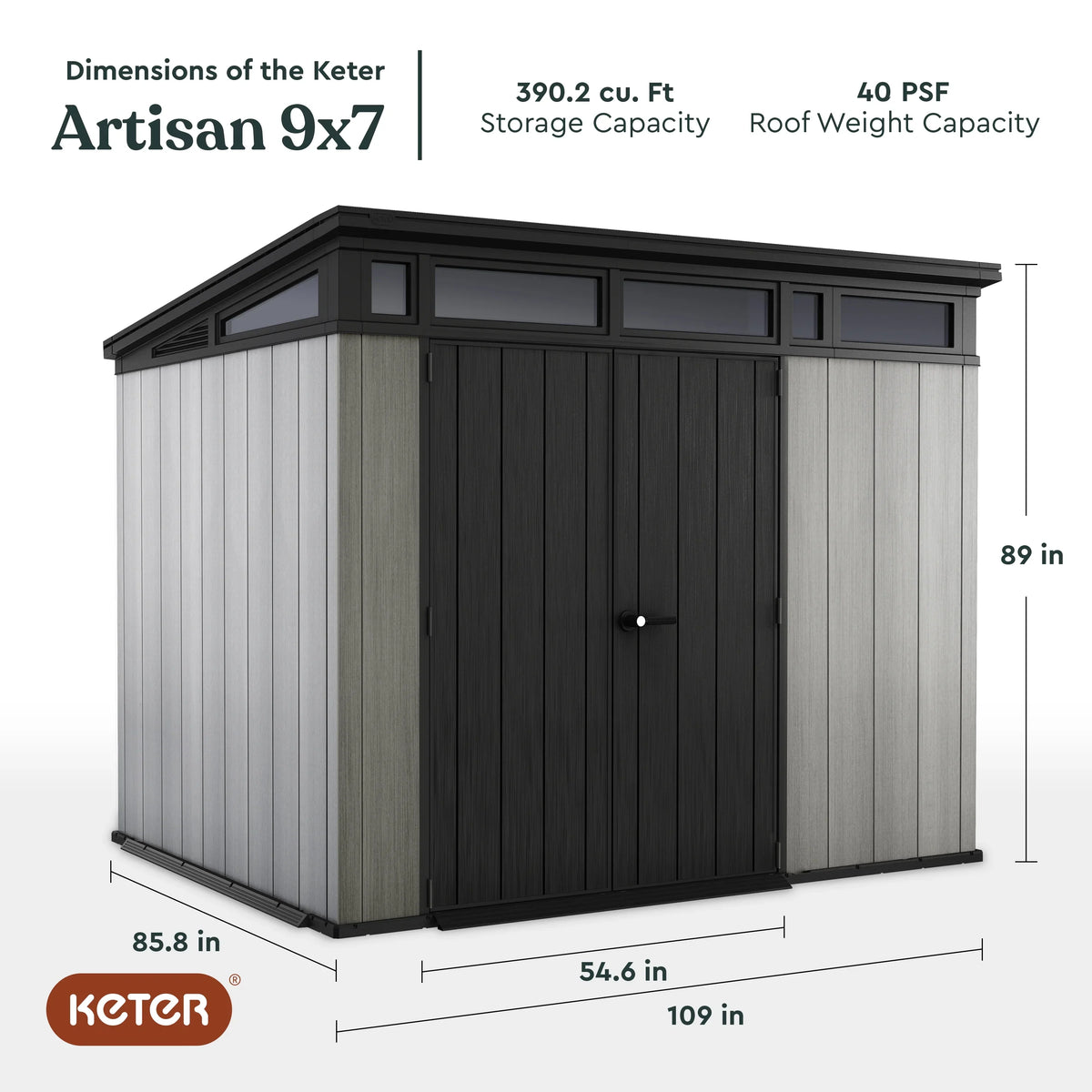 2026 NewKeter Artisan 9x7 Foot Large Outdoor Shed & Floor w/Modern Design, Grey