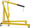 JoanKaren 2 Ton Folding Hydraulic Engine Hoist,Heavy-Duty Engine Shop Crane Hoist Lift,Heavy Cherry Picker with 6 Wheels,Yellow