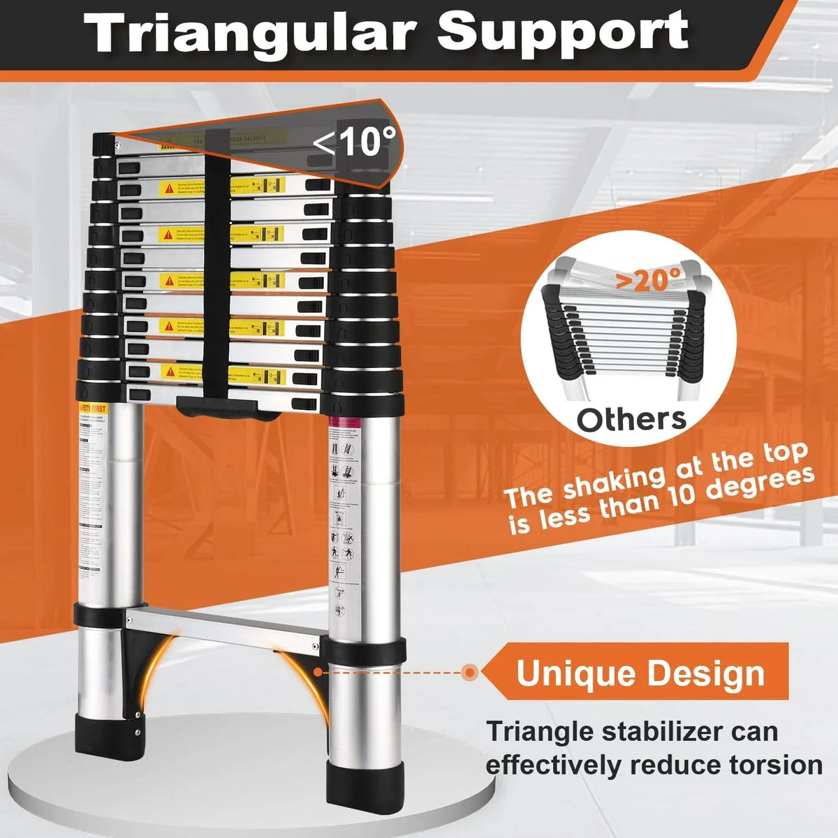 2026 NewHBTower 12.5 FT Telescoping Ladder, Aluminum Lightweight Extension Ladder with 2 Triangle Stabilizers, Heavy Duty 330lbs Max Capacity, Multi-Purpose Collapsible Ladder for RV or Outdoor Work