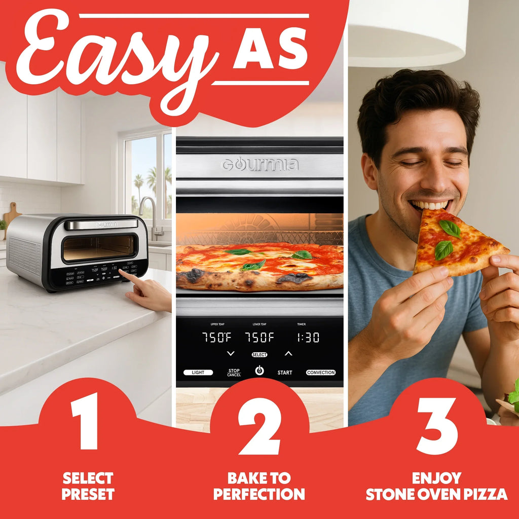 2026 NewGourmia Indoor Pizza Oven - All-in-One with 7 Cooking Functions, 6 Pizza Presets, Stainless Steel