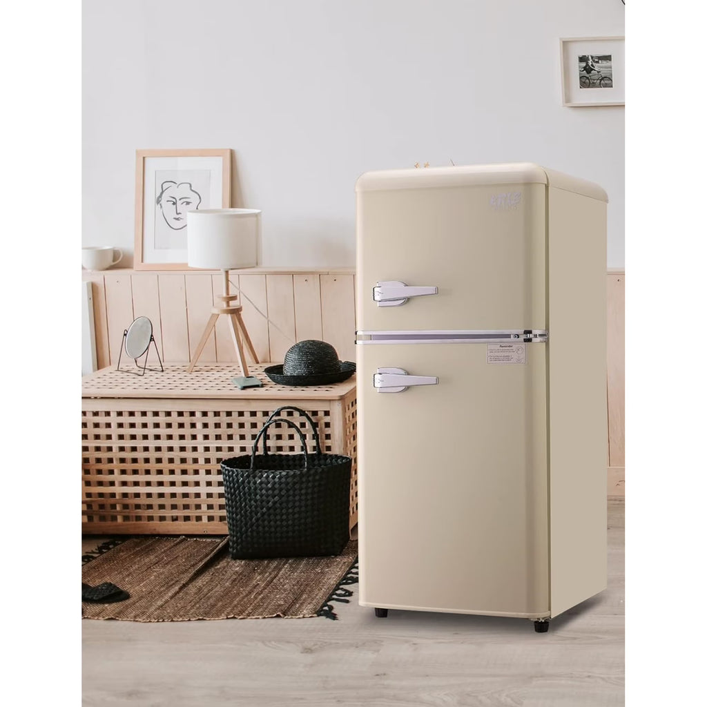 3.5 Cu.Ft Compact Mini Fridge with Freezer, 2-Door Small Refrigerator with 7-Level Thermostat & Removable Shelves for Kitchen, Dorm, Apartment, Bar, Office-Black-