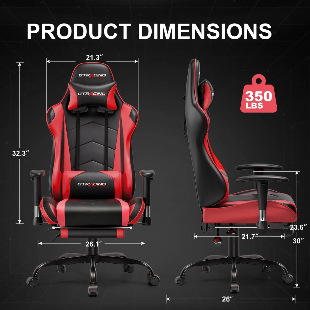 2026 NewGTRACING Gaming Chair, Ergonomic Office Desk Chair with Lumbar Support, PU Leather, Footrest & Adjustable Headrest, Red