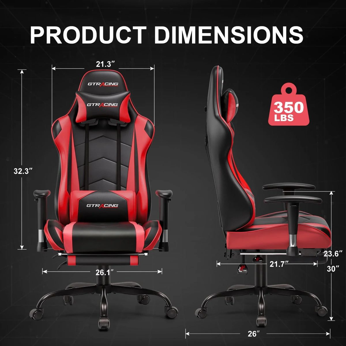 2026 NewGTRACING Gaming Chair, Ergonomic Office Desk Chair with Lumbar Support, PU Leather, Footrest & Adjustable Headrest, Red