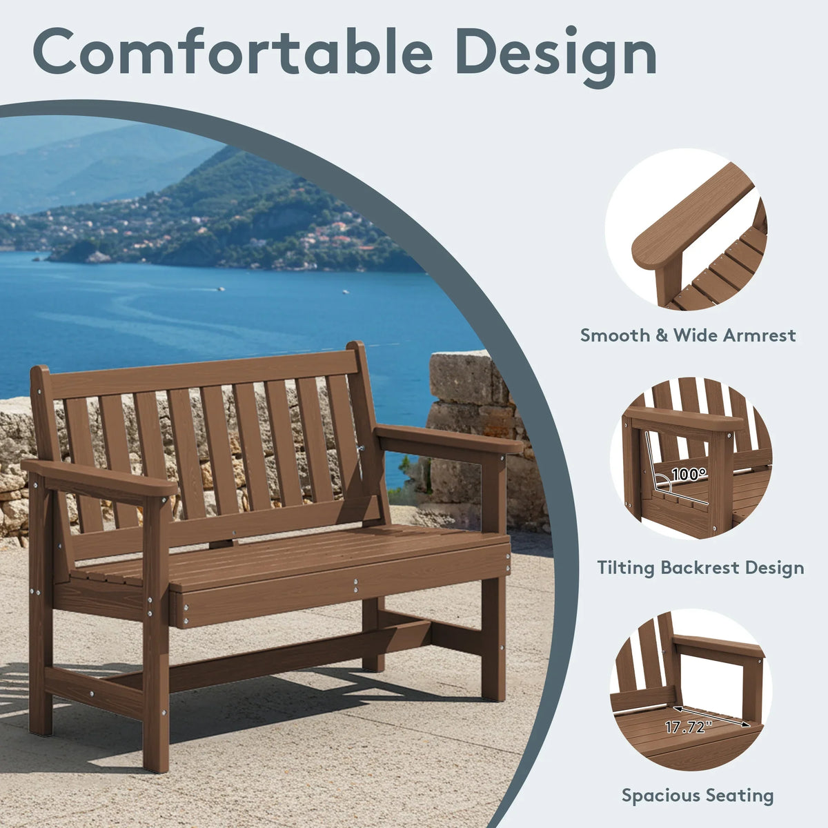 2026 NewSERWALL Outdoor Bench for 2-Person, Weather-Resistant HDPE with Aluminum Reinforcement, Supports 660 lbs, Comfortable Seating for Patio, Garden, and Porch, Black