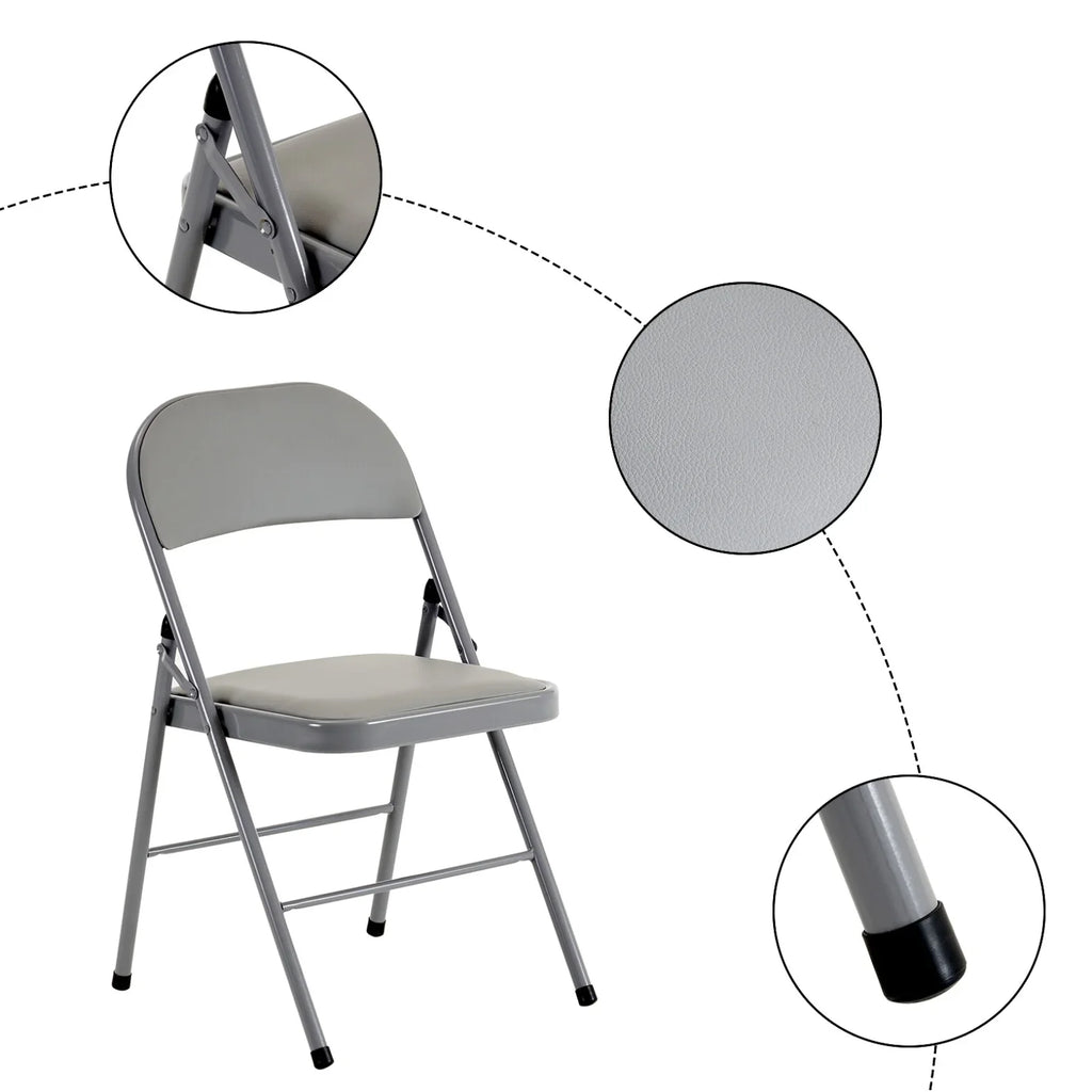 2026 New6 Pack Gray Folding Chairs with Padded Seats, Portable Stackable Foldable Chairs for Indoor & Outdoor, Commercial Seat with Metal Frame for Events Office Wedding Party, 330lbs Capacity