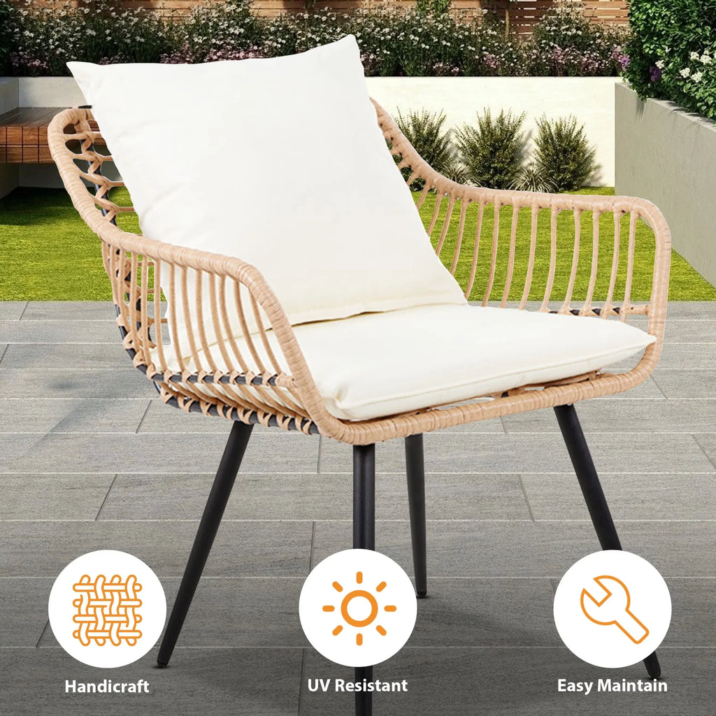 2026 NewAinfox 3-Piece Steel Outdoor Bistro Sets with Metal Chairs and Glass Top Table, Beige