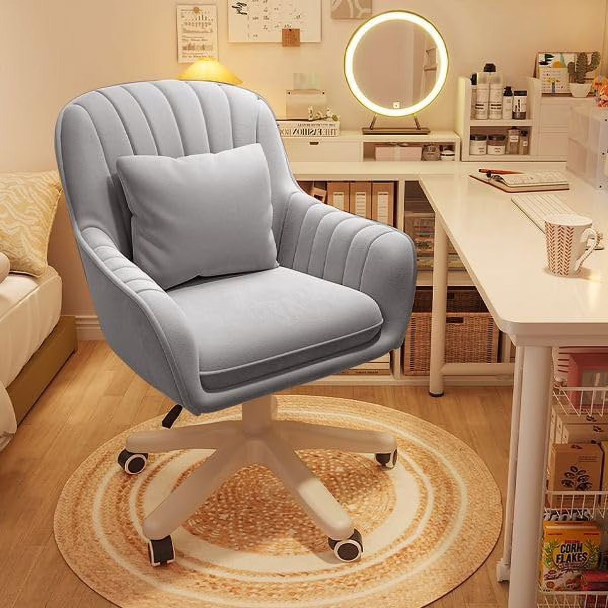 2026 NewHome Office Chair Computer Chair with Mid-Back Upholstered Modern Tufted Computer Task Chair Swivel Height Adjustable Velvet Accent Chair."White"