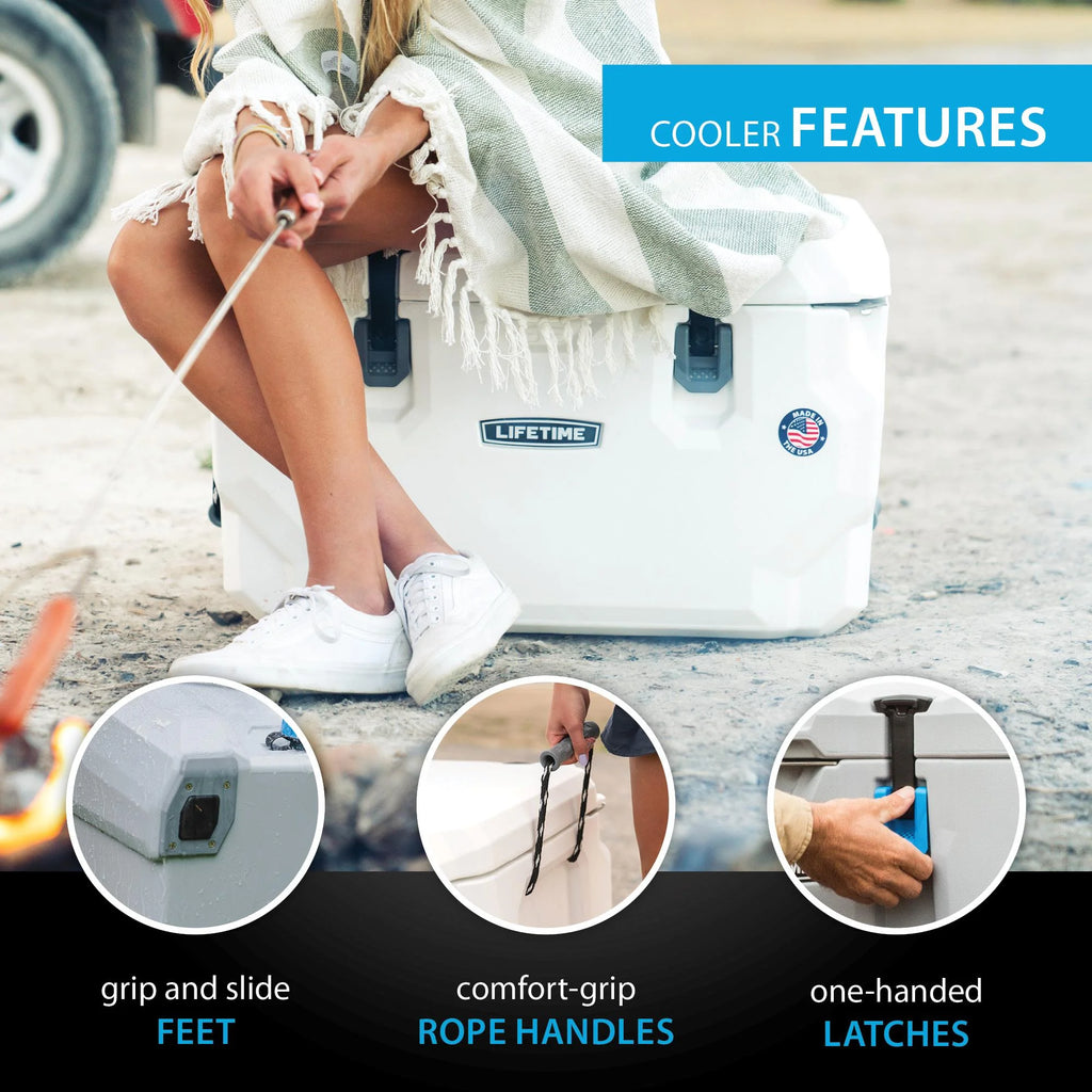Lifetime 65 qt Bear-Resistant Camping Cooler, Premium High Performance, Ice Retention, Hard Cooler, 75 Can Capacity, Arctic White (90997)