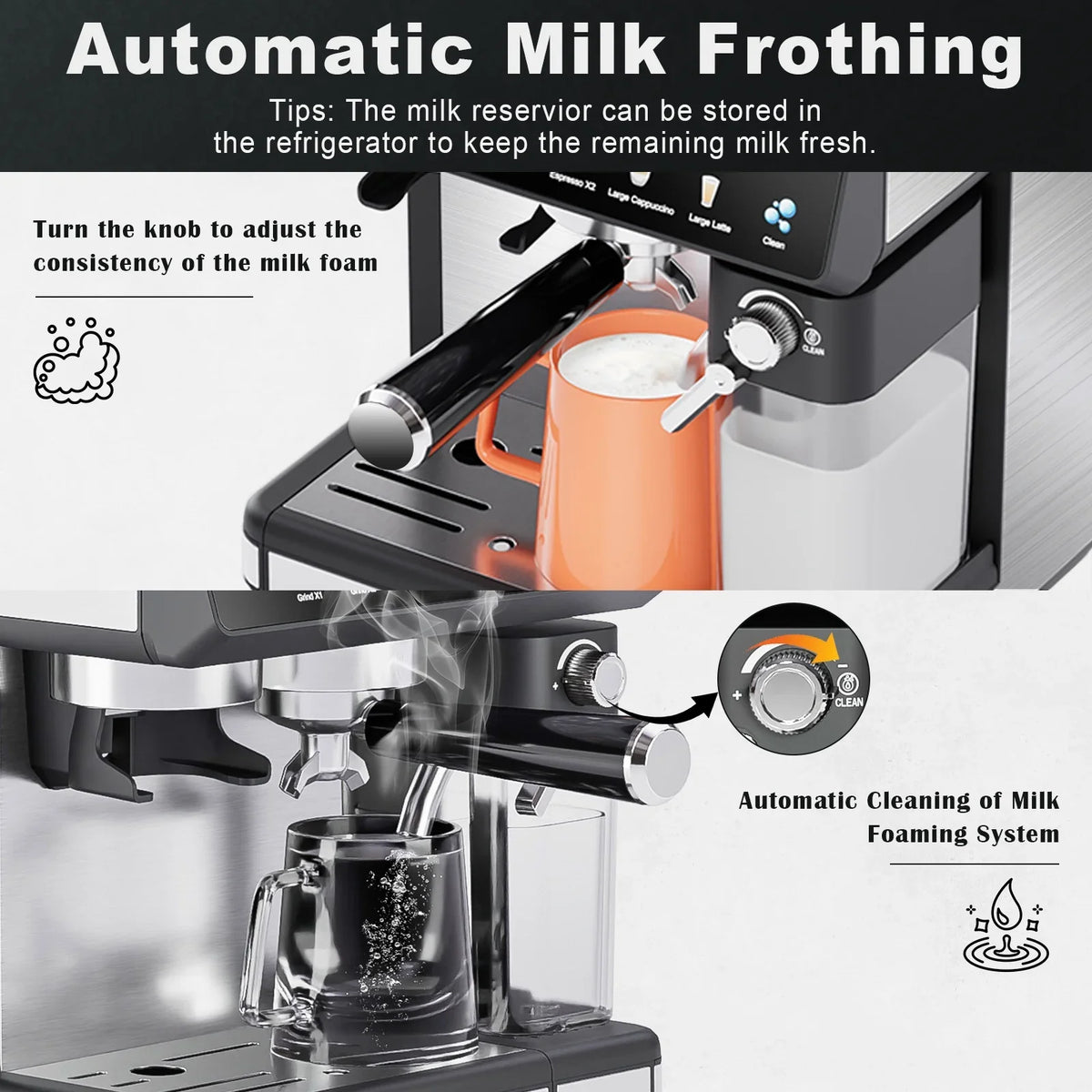 2026 NewBluebow All-in-One Espresso Machine with Grinder, 20-Bar Automatic Coffee Maker, Built-in Milk Frother for Latte & Cappuccino, Single/Double Shot