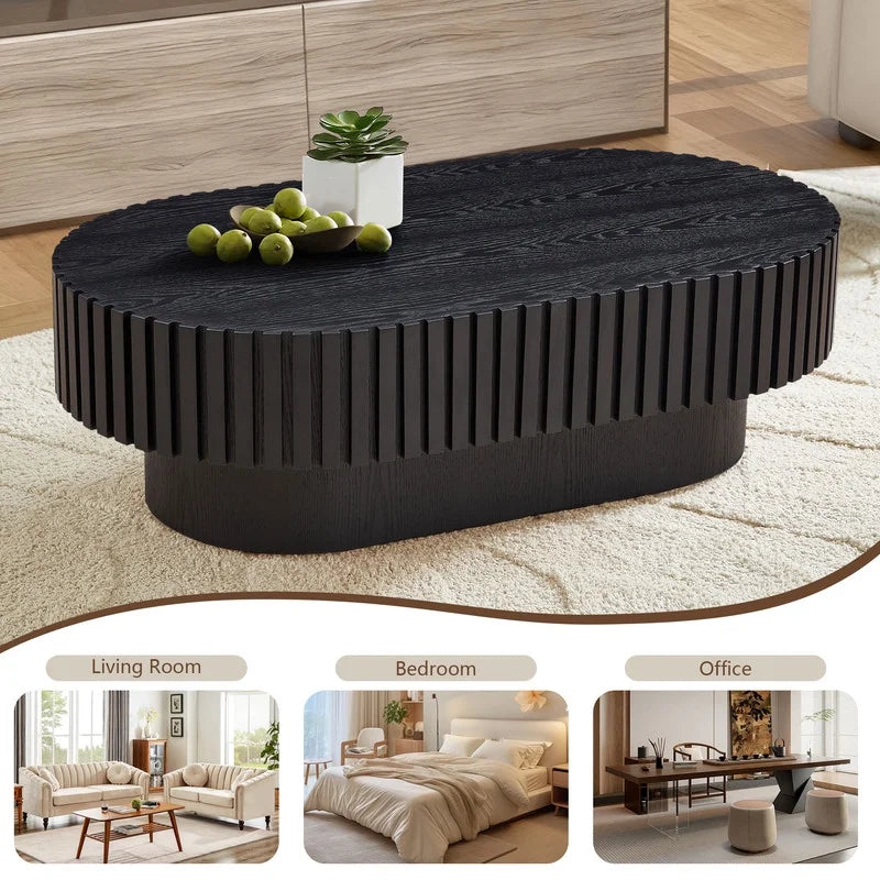 2026 NewFFH 43.7 inch Oval Coffee Table for Living Room,Handcraft Rustic Corner Coffee Table Nature Wood Relief Sturdy Pedestal for Apartmen,Side Table Centre Table,Nature Wood